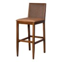 Ver imagem 3 de Kit 3 Banquetas Alta Mocca 43x105Cm Encosto Tela Fibra Madeira Maciça Pinhão Couro Caramelo - Irimar