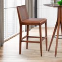 Ver imagem 2 de Kit 3 Banquetas Alta Mocca 43x105Cm Encosto Tela Fibra Madeira Maciça Pinhão Couro Caramelo - Irimar