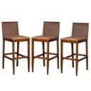 Ver imagem 1 de Kit 3 Banquetas Alta Mocca 43x105Cm Encosto Tela Fibra Madeira Maciça Pinhão Couro Caramelo - Irimar