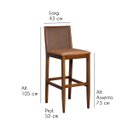 Ver imagem 6 de Kit 3 Banquetas Alta Mocca 43x105Cm Encosto Tela Fibra Madeira Maciça Pinhão Couro Caramelo - Irimar