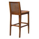 Ver imagem 4 de Kit 3 Banquetas Alta Mocca 43x105Cm Encosto Tela Fibra Madeira Maciça Pinhão Couro Caramelo - Irimar