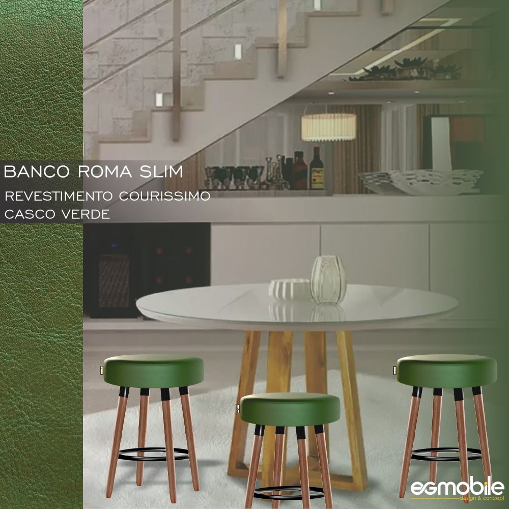 Kit 2 Bancos Para Cozinha Slim Redondo 50cm Verde EGMOBILE Roma Slim - 2