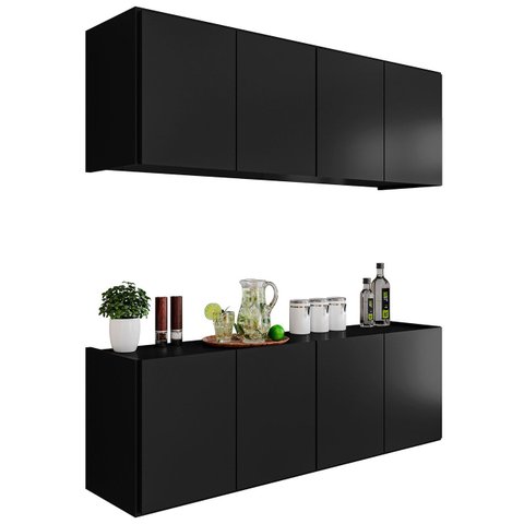 Armário de Cozinha e Balcão Suspenso 118cm Monna Preto Z34 - Mpozenato