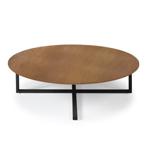 Mesa Centro Papoula em Aço Carbono Preto Tampo Madeira Âmbar
