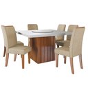Ver imagem 1 de Conjunto Sala de Jantar Amsterdã New Mesa com Tampo Giratório 6 Cadeiras Grécia Madeirado/Bege