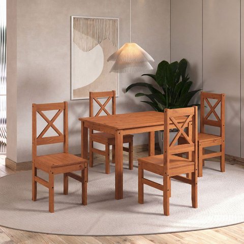 Conjunto de Jantar Retangular 4 Lugares 110cm 100% Madeira Maciça Treviso Yescasa Marrom/Cedro