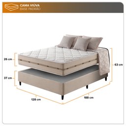 Cama Box Viuva Bege + Colchão Molas Superlastic Bahamas 128x188x63cm - 3 Cama Box Viuva Bege + Colchão Molas Superlastic Bahamas 128x188x63cm - 3