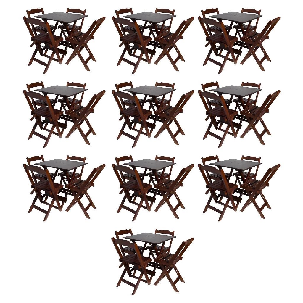 Kit com 10 Conjuntos de Jogo de Mesa 70x70 Com 4 Cadeiras Dobráveis - DG Móveis:Imbuia