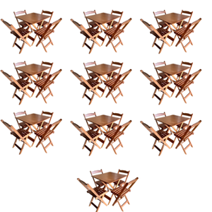 Kit com 10 Conjuntos de Jogo de Mesa 70x70 com 4 Cadeiras Dobráveis - Dg Móveis:imbuia