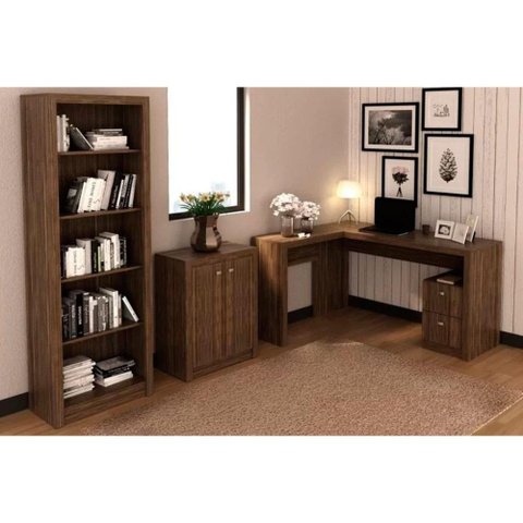 Escritório Completo (1 Mesa de Canto P/ Escritório Me4129 + 1 Balcão Me4103 + 1 Estante Me4104) 3