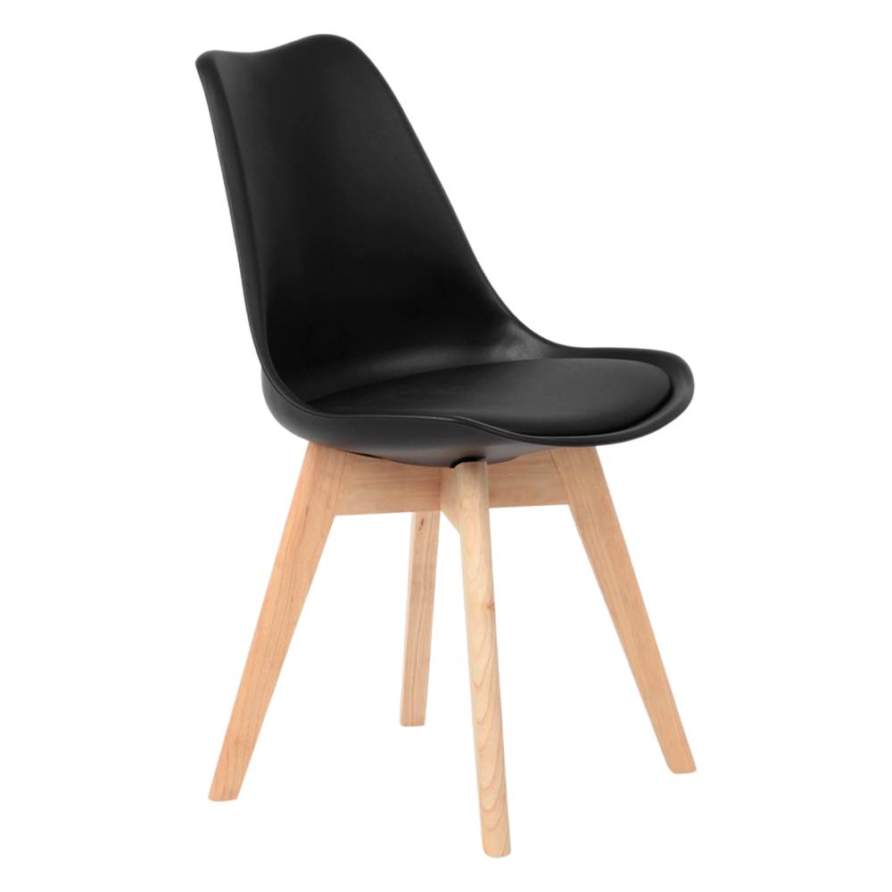 Cadeira Leda de Jantar Estofada Eames Wood Preta