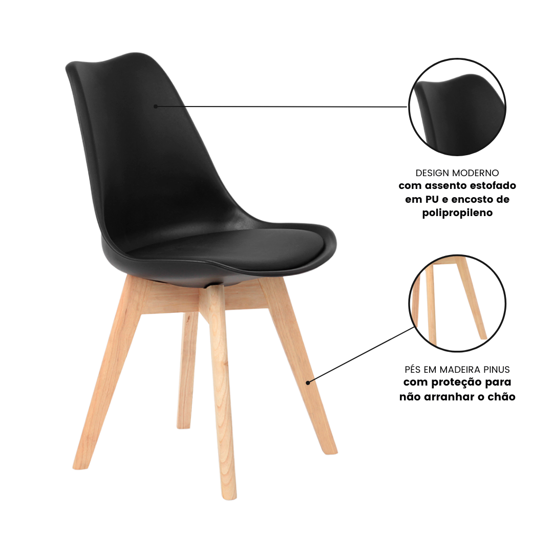 Cadeira Leda de Jantar Estofada Eames Wood Preta - 7