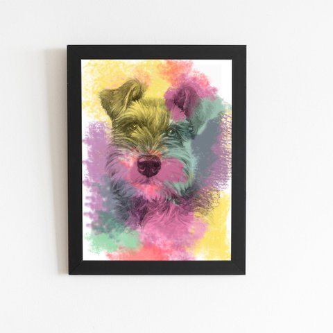Quadro Cachorro Schnauzer Tinta Aquarela Moldura 20x30cm