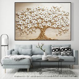 Quadro Decorativo Árvore da Vida Flores Brancas Sala Quarto Casa Escritório - 1