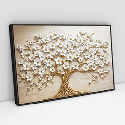 Quadro Decorativo Árvore da Vida Flores Brancas Sala Quarto Casa Escritório - 2