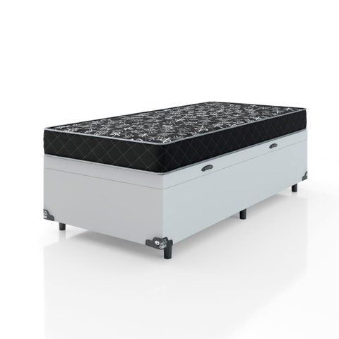 Cama Box Baú Solteiro + Colchão Smart Espuma D20 (88x188x56) Branco