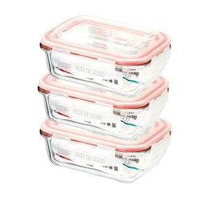 Kit Potes De Vidro Herméticos 3 Peças Retangular 370ml