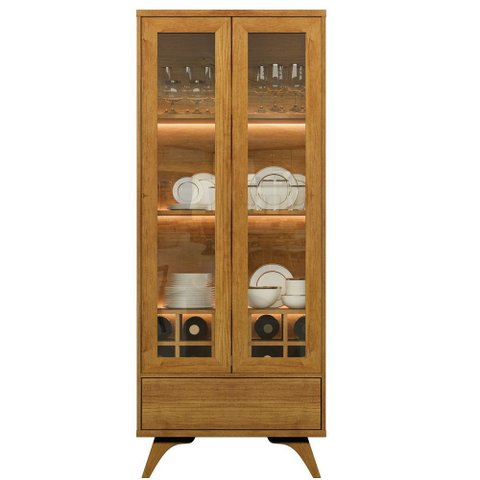 Cristaleira Adega Reflecta 2 Portas de Vidro C/ Led - Mavaular Naturalle