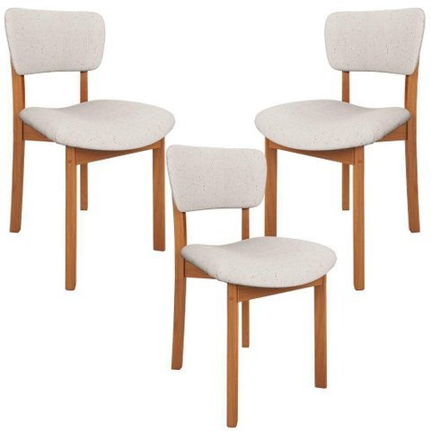 Kit 03 Cadeiras para Sala de Jantar Cozinha Living Estofada Dara L02 Linho Cru - Lyam Decor