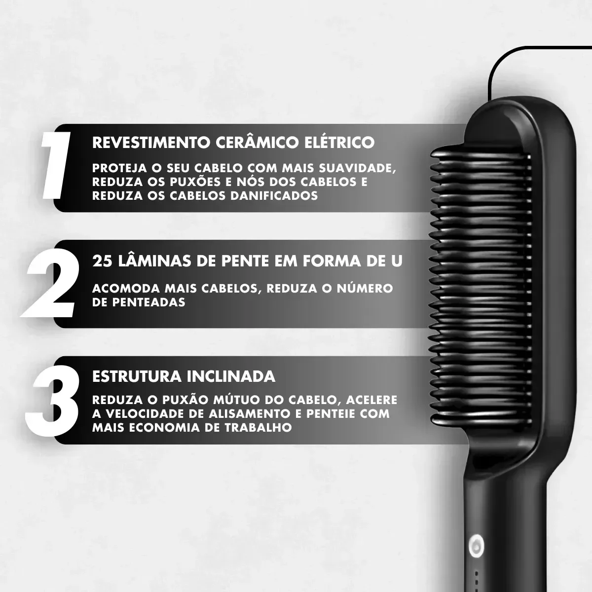Ver imagem 3 de Escova Pente Alisadora para Cabelo Profissional Preta