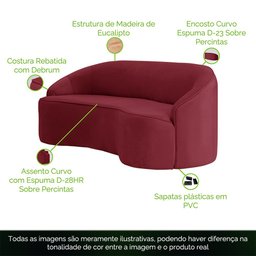 Sofá Curvo Montserrat 150cm 2 Lugares Veludo Vermelho Marsala - Nexta Casa - 3
