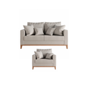 Ver imagem 1 de Kit Sofá e Poltrona Decorativo Beni 1,80cm Beni Base Madeira Linho Bege - Montanaris Decor