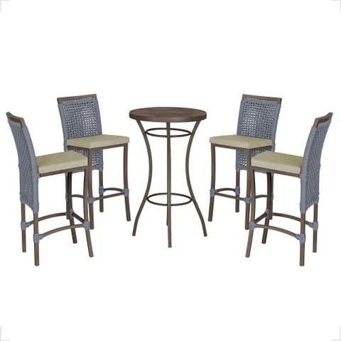 Mesa Bistrô e 4 Banquetas Roma Marrom Corda Náutica Estofado 7 Trama Original