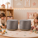 Ver imagem 2 de Kit 2 Puff Infantil Premium - Banquinho Redondo Estofado para Quarto, Sala Pés Anti-Umidade Cinza