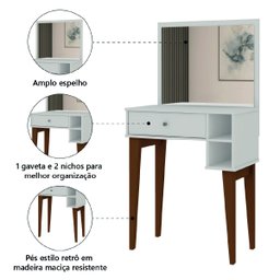 Penteadeira Com Espelho 1 Gaveta Laura 0,68m Pés De Madeira Maciça Branco Patrimar - 5
