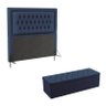 Kit Cabeceira Decorativa Para Cama Box Antares e Calçadeira Sagitarius 195 Para Cama King Sued Azul  - 1