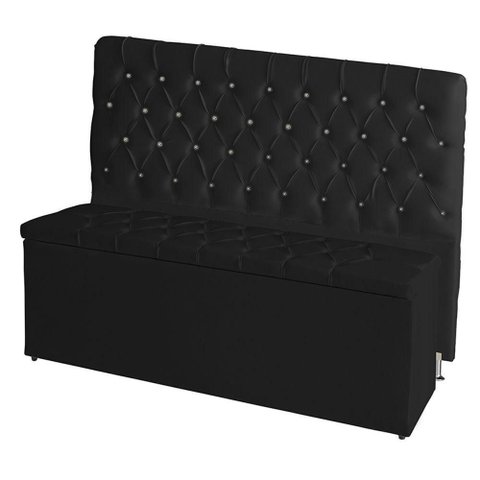 Kit Estrela Cabeceira de Cama Box Casal 140 Cm + Calçadeira Baú Suede Preto do Lar Móveis e
