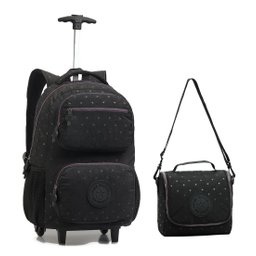 Kit Mochila Rodinhas Preta Feminina Estrela Estilo Capricho - 1