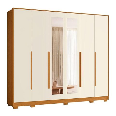 Guarda Roupa Casal Mercure com Espelho 06 Portas Cinamomo Off White - Móveis Albatroz
