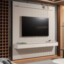 Ver imagem 1 de Painel 100% MDF para TV 75 Polegadas 240cmx247,1cm Ripado com Rack Suspenso 3 Gavetas Arbo