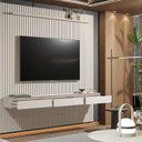 Ver imagem 7 de Painel 100% MDF para TV 75 Polegadas 240cmx247,1cm Ripado com Rack Suspenso 3 Gavetas Arbo