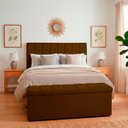 Ver imagem 1 de Kit Cabeceira Mais Calçadeira com Bau Eros Casal 140 cm para Cama Box Suede Marrom Biselos-Decor