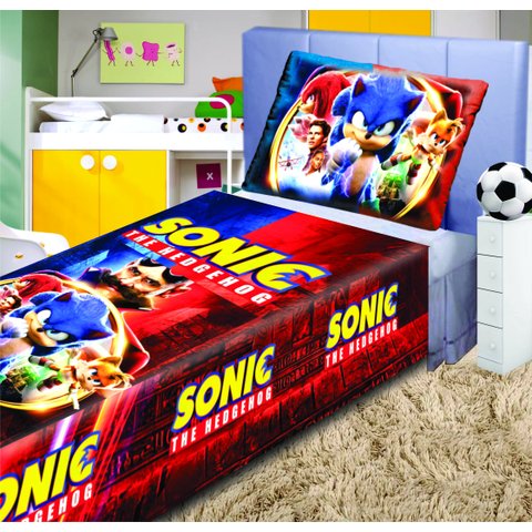 Jogo De Lençol Cobre Leito E Fronha Carros Sonic Kit 2pçs