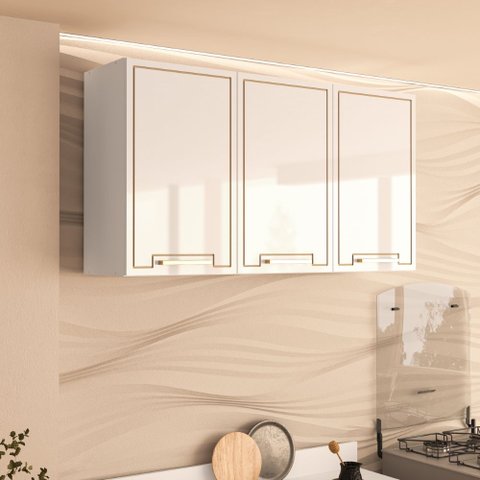 Armário Aéreo 120cm 3 Portas Amara Branco Politorno Móveis