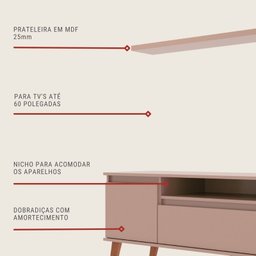 Rack para Tv com Prateleira 150cm Retro Mdf Salmao Dallas - On Móveis - 4