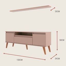 Rack para Tv com Prateleira 150cm Retro Mdf Salmao Dallas - On Móveis - 3