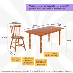Conjunto Mesa de Jantar 160cm com 6 Cadeiras Estofadas Multimóveis CR50086 - 3