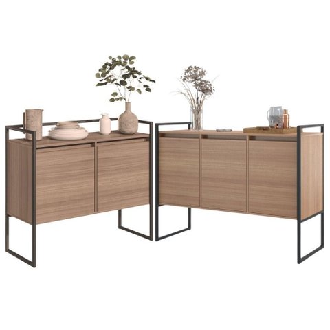 Buffet Jogo Buffets Ayla 5 Portas 1 Prateleira MDP Industrial Montana Plata Móveis
