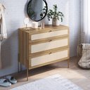 Ver imagem 3 de Cômoda 3 Gavetas Palhinha Pés Metálicos 28934 Oslo Artesano - Hanover/dourado