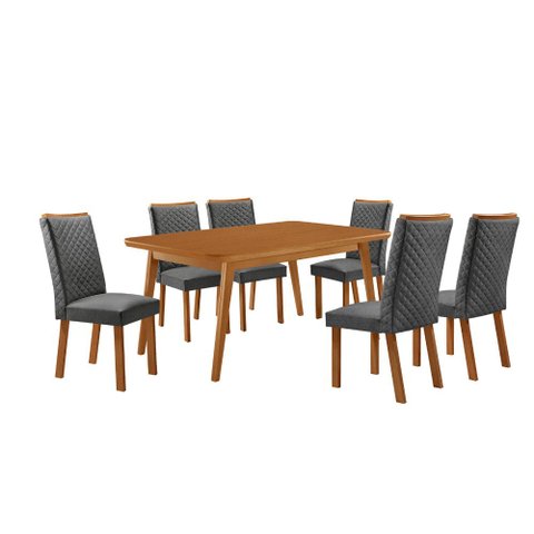Mesa de Jantar Copper 180 cm Tampo MDF Canto Copo Laminado e 6 Cadeiras Lira
