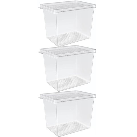 Kit 3 Organizadores de Geladeira Multiuso Cozinha 1,3l com Tampa Transparente Frutas Verduras Uz