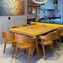 Ver imagem 1 de Mesa de Tronco Pequiá com Bordas Orgânicas e Pés de Tronco Cor Mel 180cm Comprimento X 90cm Largura