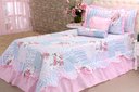 Ver imagem 2 de Kit 3 Pçs Cobre Leito Colcha Solteiro Belize com Babados:Patchwork Rosa