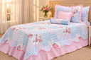 Ver imagem 1 de Kit 3 Pçs Cobre Leito Colcha Solteiro Belize com Babados:Patchwork Rosa