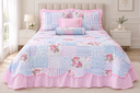 Ver imagem 5 de Kit 3 Pçs Cobre Leito Colcha Solteiro Belize com Babados:Patchwork Rosa