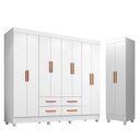 Ver imagem 1 de Guarda Roupa Casal Porto 8 Portas e Armário Multiuso Lite Branco Brilho – Móveis Leão
